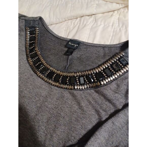 Lavanya Womens  XL Tunic Blouse Gray Boho Jeweled Look‎ Collar - Picture 1 of 7